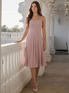 Coquette Dusty Rose Chiffon A-Line Straight Neck Back Zip with nan Knee-Length Bridesmaid Dress - Curvevia