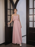 Coquette Dusty Rose Chiffon A-Line V-Neck Back Zip with Ruffle Ankle-Length Bridesmaid Dress - Curvevia
