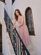 Coquette Dusty Rose Chiffon A-Line V-Neck V-Back with Knee-Length Bridesmaid Dress - Curvevia