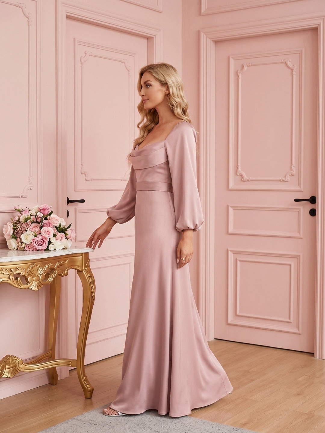 Coquette Dusty Rose Matte Satin A-Line Square Neck Back Zip Ankle-Length Plus Size Bridesmaid Dress - Curvevia