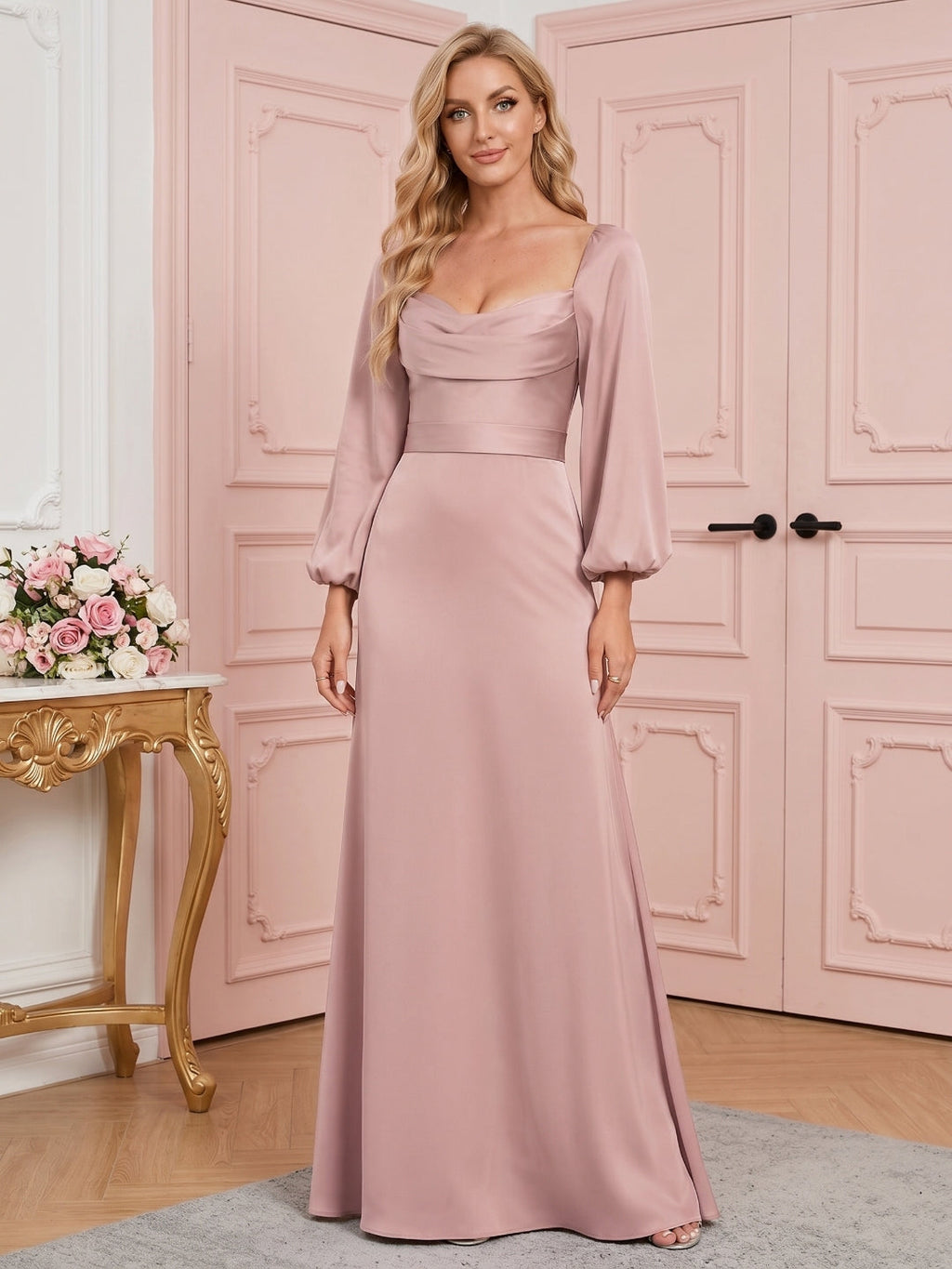 Coquette Dusty Rose Matte Satin A-Line Square Neck Back Zip Ankle-Length Plus Size Bridesmaid Dress - Curvevia