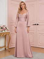 Coquette Dusty Rose Matte Satin A-Line Square Neck Back Zip Ankle-Length Plus Size Bridesmaid Dress - Curvevia