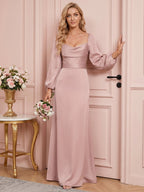 Coquette Dusty Rose Matte Satin A-Line Square Neck Back Zip Ankle-Length Plus Size Bridesmaid Dress - Curvevia