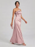 Coquette Dusty Rose Satin column Straight Neck Back Zip Ankle-Length Bridesmaid Dress - Curvevia
