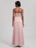 Coquette Dusty Rose Satin column Straight Neck Back Zip Ankle-Length Bridesmaid Dress - Curvevia