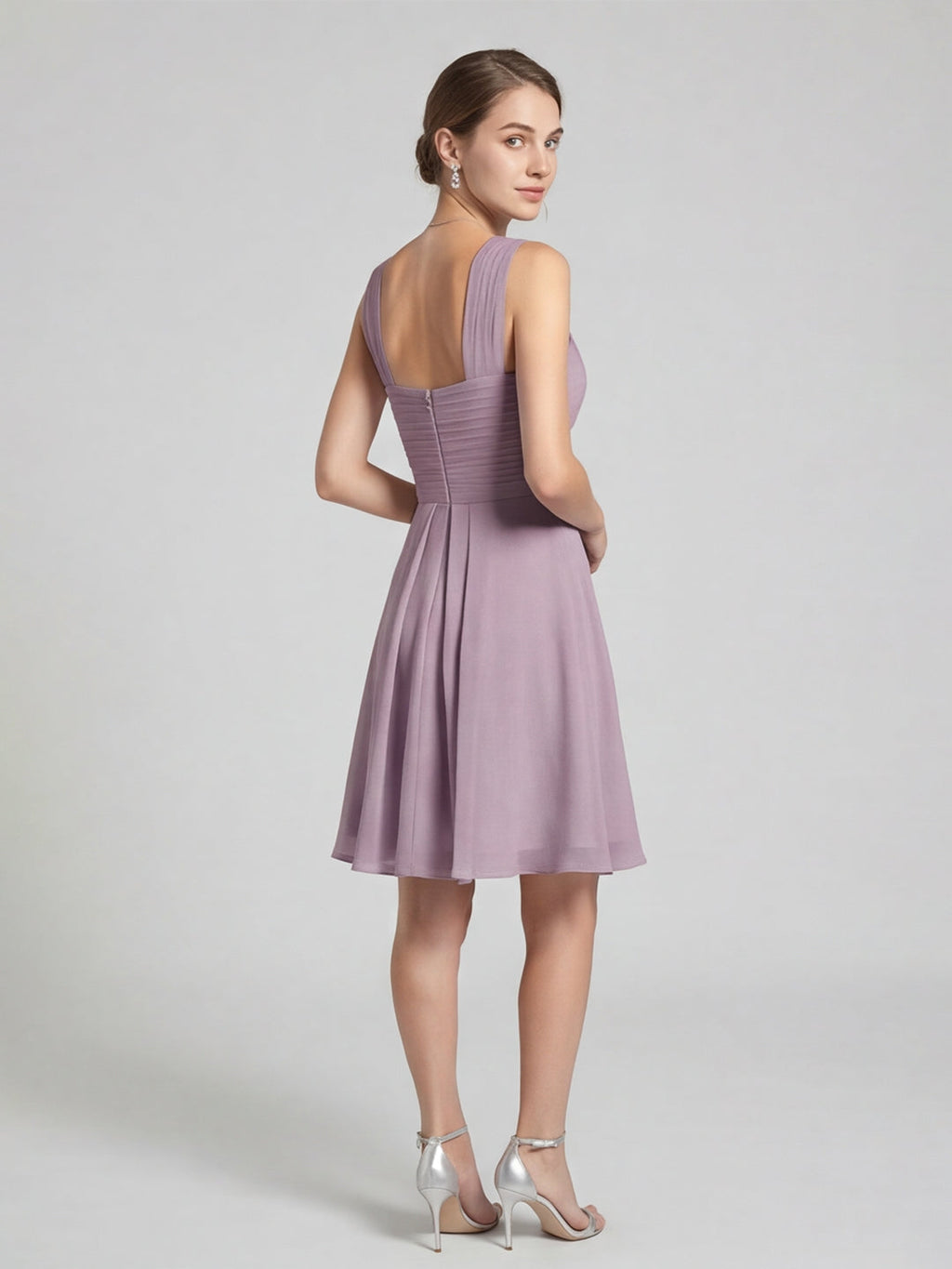 Coquette Lavender Chiffon A-Line Halter neckline Back Zip Knee-Length Bridesmaid Dress - Curvevia