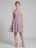Coquette Lavender Chiffon A-Line Halter neckline Back Zip Knee-Length Bridesmaid Dress - Curvevia