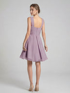 Coquette Lavender Chiffon A-Line Halter neckline Back Zip Knee-Length Bridesmaid Dress - Curvevia