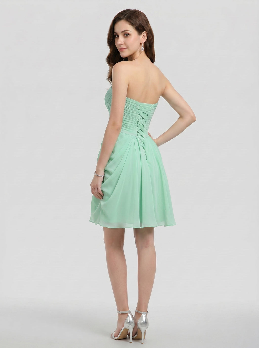 Coquette Mint Green Chiffon A-Line Sweetheart Criss-Cross Straps with Ruffle Knee-Length Bridesmaid Dress - Curvevia