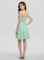 Coquette Mint Green Chiffon A-Line Sweetheart Criss-Cross Straps with Ruffle Knee-Length Bridesmaid Dress - Curvevia