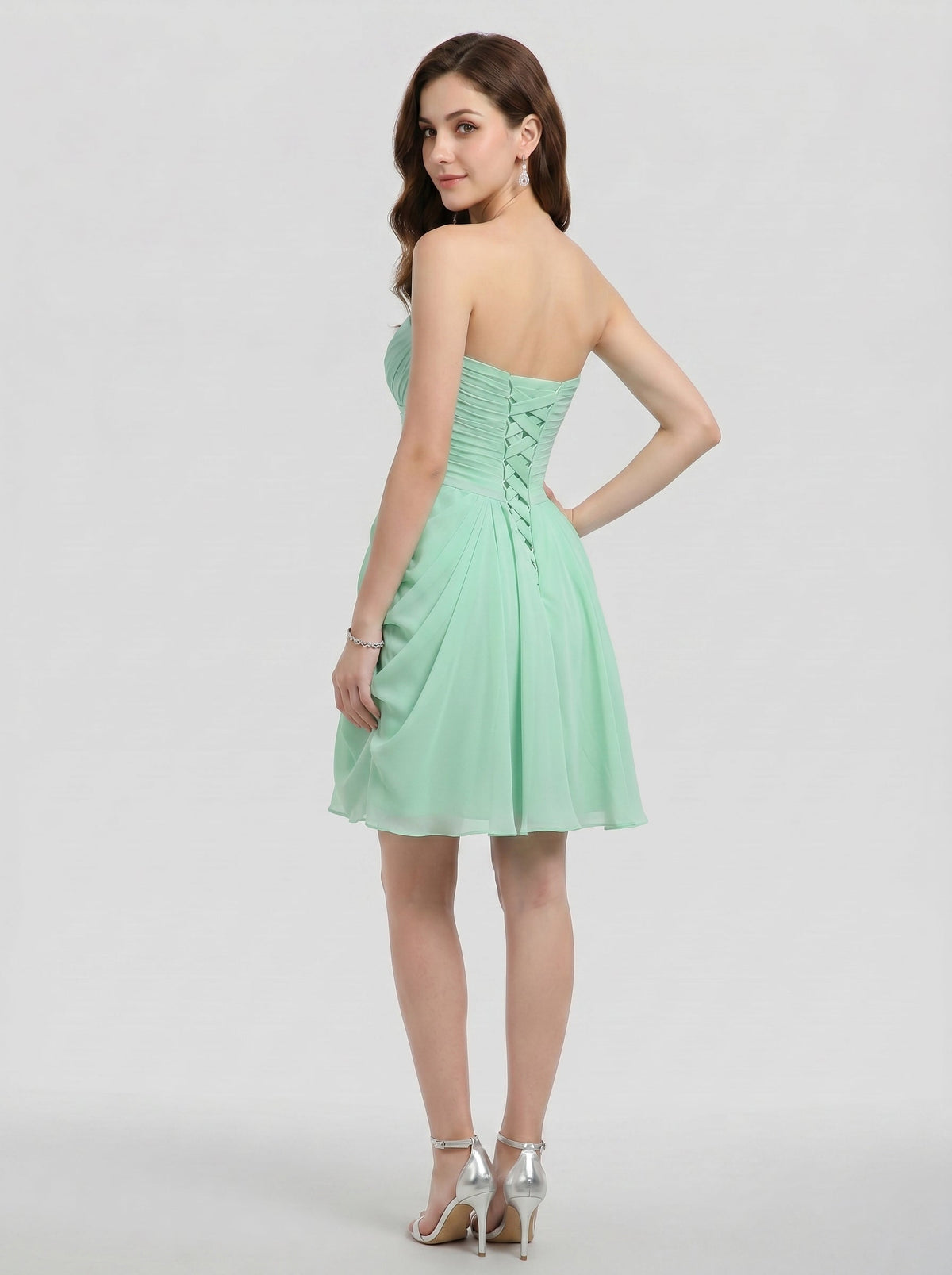 Coquette Mint Green Chiffon A-Line Sweetheart Criss-Cross Straps with Ruffle Knee-Length Bridesmaid Dress - Curvevia