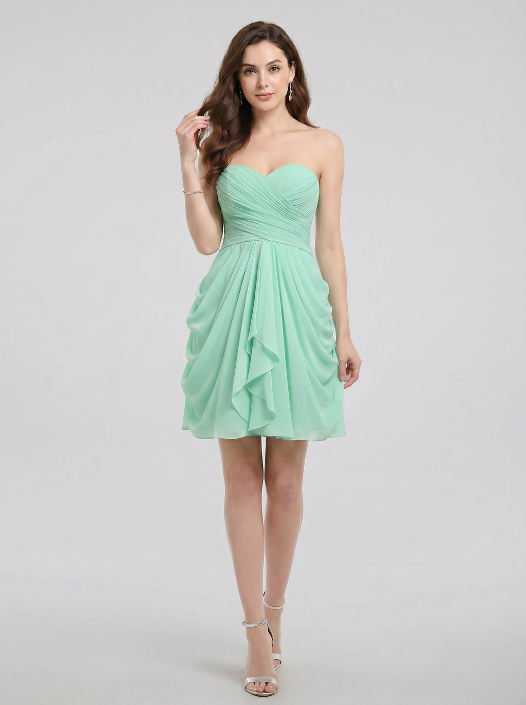 Coquette Mint Green Chiffon A-Line Sweetheart Criss-Cross Straps with Ruffle Knee-Length Bridesmaid Dress - Curvevia