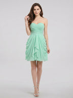 Coquette Mint Green Chiffon A-Line Sweetheart Criss-Cross Straps with Ruffle Knee-Length Bridesmaid Dress - Curvevia
