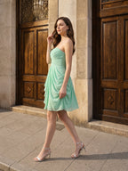 Coquette Mint Green Chiffon A-Line Sweetheart Criss-Cross Straps with Ruffle Knee-Length Bridesmaid Dress - Curvevia