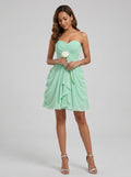 Coquette Mint Green Chiffon A-Line Sweetheart Criss-Cross Straps with Ruffle Knee-Length Bridesmaid Dress - Curvevia