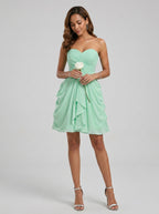 Coquette Mint Green Chiffon A-Line Sweetheart Criss-Cross Straps with Ruffle Knee-Length Bridesmaid Dress - Curvevia
