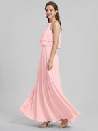 Coquette Petal Chiffon A-Line Halter neckline Back Zip with Ruffle Ankle-Length Bridesmaid Dress - Curvevia