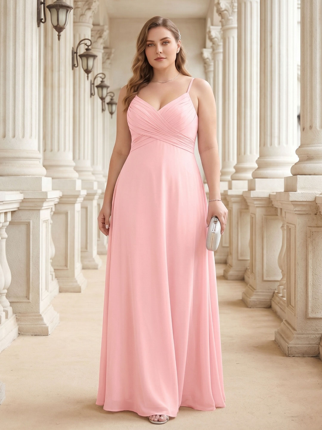 Coquette Petal Chiffon A-Line Sweetheart Backless Ankle-Length Plus Size Bridesmaid Dress - Curvevia
