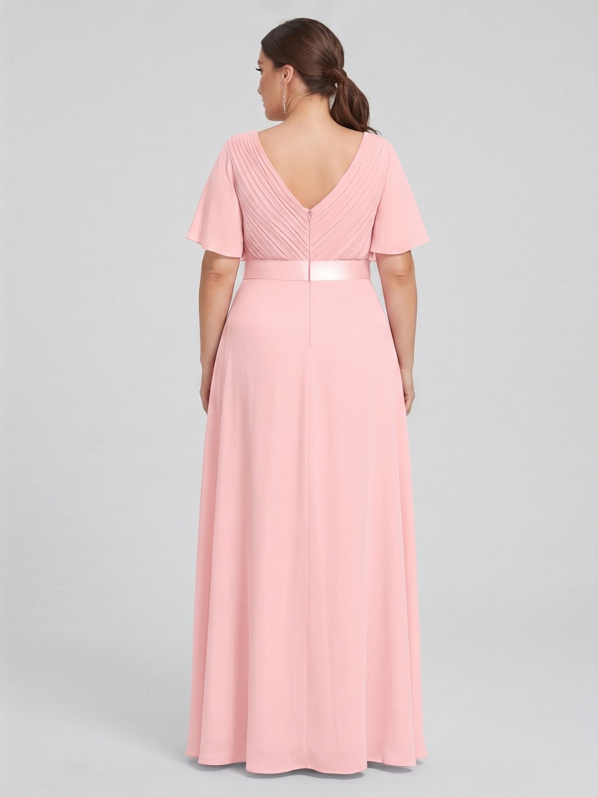 Coquette Petal Chiffon A-Line V-Neck V-Back Ankle-Length Plus Size Bridesmaid Dress - Curvevia