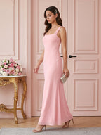 Coquette Petal Chiffon Sheath Square Neck Backless Ankle-Length Bridesmaid Dress - Curvevia