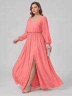 Elegant Coral Chiffon A-Line Square Neck Backless Ankle-Length Bridesmaid Dress - Curvevia