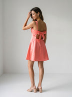 Coral Satin A-Line Square Neck Keyhole Back Short Homecoming Dress with Bow - Curvevia
