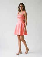 Coral Satin A-Line Square Neck Keyhole Back Short Homecoming Dress with Bow - Curvevia