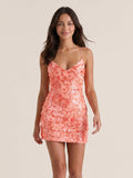 Coral Sequins Sheath V-Neck Backless Short Homecoming Dress - Curvevia