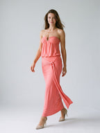 Coral Stretch Knit Sheath Straight Neck Side Zip Ankle-Length Evening Dress - Curvevia