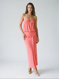 Coral Stretch Knit Sheath Straight Neck Side Zip Ankle-Length Evening Dress - Curvevia