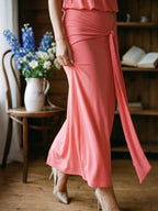 Coral Stretch Knit Sheath Straight Neck Side Zip Ankle-Length Evening Dress - Curvevia