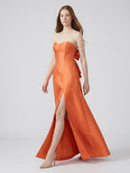 Crisp Orange Satin A-Line Sweetheart Backless Floor-Length Bridesmaid Dress with Pockets - Curvevia