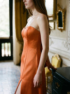 Crisp Orange Satin A-Line Sweetheart Backless Floor-Length Bridesmaid Dress with Pockets - Curvevia