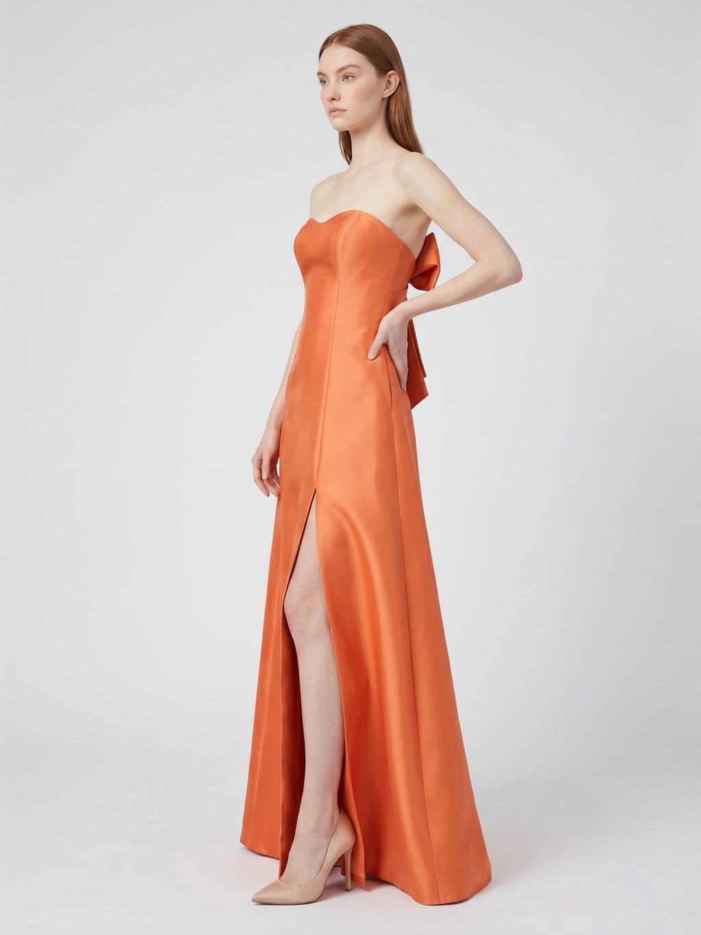 Crisp Orange Satin A-Line Sweetheart Backless Floor-Length Bridesmaid Dress with Pockets - Curvevia