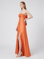 Crisp Orange Satin A-Line Sweetheart Backless Floor-Length Bridesmaid Dress with Pockets - Curvevia