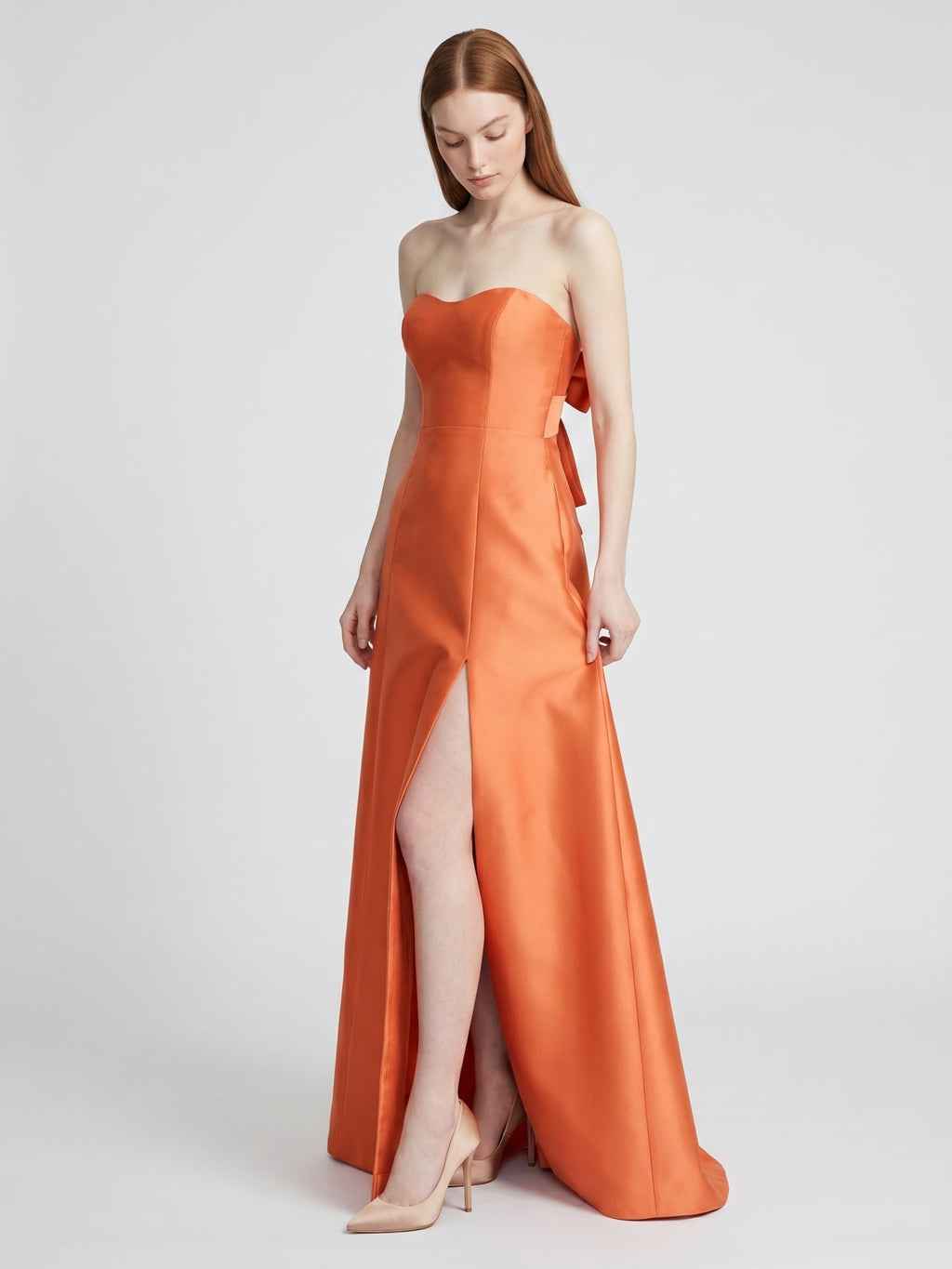 Crisp Orange Satin A-Line Sweetheart Backless Floor-Length Bridesmaid Dress with Pockets - Curvevia