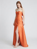 Crisp Orange Satin A-Line Sweetheart Backless Floor-Length Bridesmaid Dress with Pockets - Curvevia