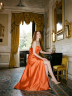 Crisp Orange Satin A-Line Sweetheart Backless Floor-Length Bridesmaid Dress with Pockets - Curvevia