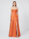 Crisp Orange Satin A-Line Sweetheart Backless Floor-Length Bridesmaid Dress with Pockets - Curvevia