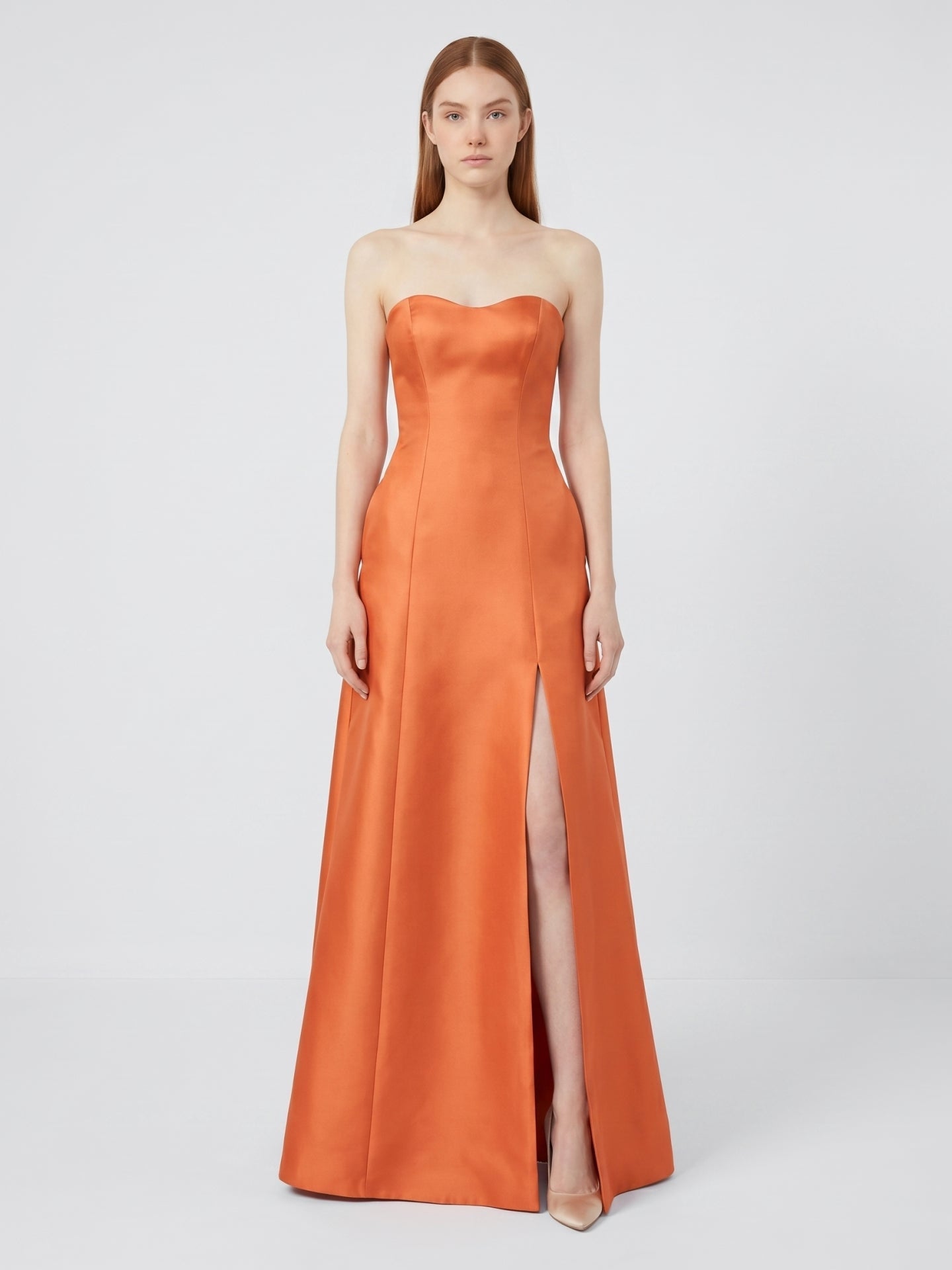 Crisp Orange Satin A-Line Sweetheart Backless Floor-Length Bridesmaid Dress with Pockets - Curvevia