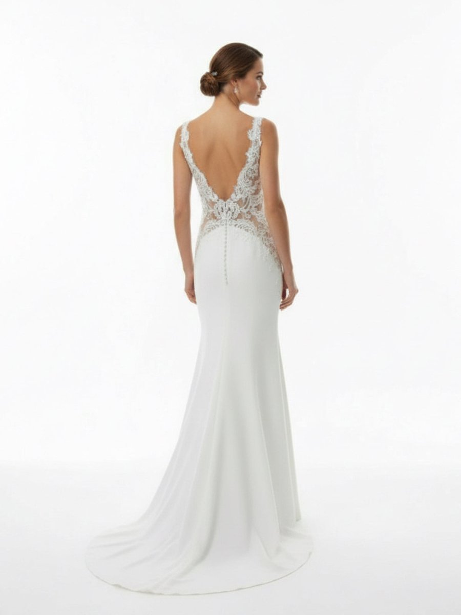 White Long Mermaid Boho Wedding Dress with Appliqued - Curvevia