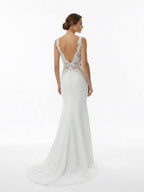 White Long Mermaid Boho Wedding Dress with Appliqued - Curvevia