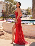 Strapless Mermaid Long Sequins Prom Dress With Split - Curvevia