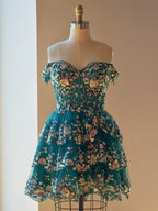 Navy Blue A-Line Sweetheart Tiered Short Homecoming Dresses - Curvevia