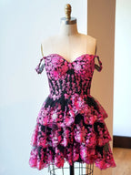 Navy Blue A-Line Sweetheart Tiered Short Homecoming Dresses - Curvevia