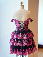 Navy Blue A-Line Sweetheart Tiered Short Homecoming Dresses - Curvevia