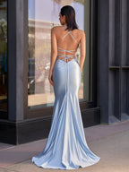 Cute Mermaid Spaghetti Straps Satin Long Evening Dress - Curvevia