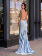 Cute Mermaid Spaghetti Straps Satin Long Evening Dress - Curvevia