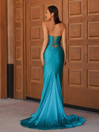 Glitter Mermaid Yellow Sweetheart Cut-out Long Prom Dress with Beading - Curvevia