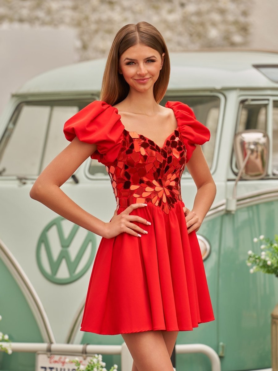 A-Line Short Red Cut-Glass Sweetheartg Dress - Curvevia